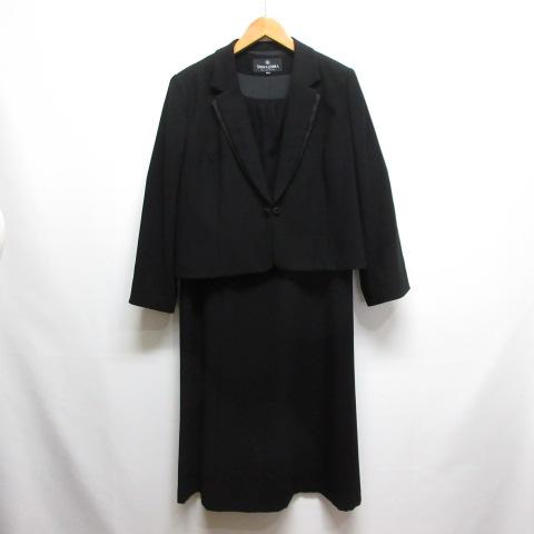 【中古】ユミカツラ ブラックフォーマル 喪服 ジャケット ワンピース セット 19AR 大きいサイズ 黒 レディース