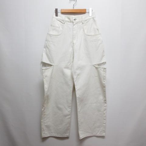 【中古】メゾンマルジェラ 1 美品 スラッシュディテール カットオフ デニム パンツ ジーンズ 38 白 S51LA0106 S47399
