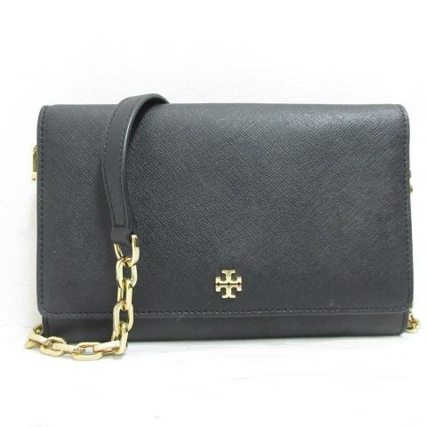 【中古】トリーバーチ TORY BURCH 美品 ロビンソン チェーン ウォレット 長財布 ショルダー バッグ レザー 黒 ☆AA★