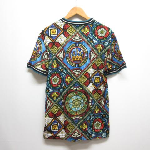 【中古】ドルチェ&ガッバーナ 美品 ステンドグラス風 プリント 半袖 Tシャツ カットソー クラウン 48 黒 ブラック_1