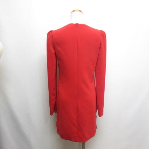 【中古】未使用品 ディースクエアード DSQUARED2 長袖 ワンピース ドレス 裾レース 切替え リボン 38 赤 レッド 正規_1