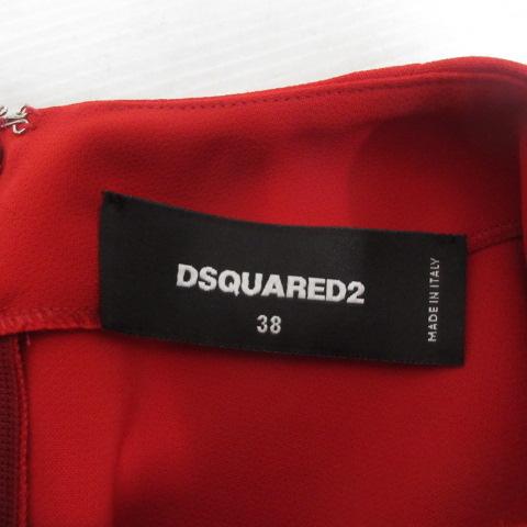 【中古】未使用品 ディースクエアード DSQUARED2 長袖 ワンピース ドレス 裾レース 切替え リボン 38 赤 レッド 正規_2