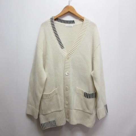 【中古】未使用品 ギャルリーヴィー 25AW パーシャルストライプ Vネック カーディガン F オフホワイト ウール100％