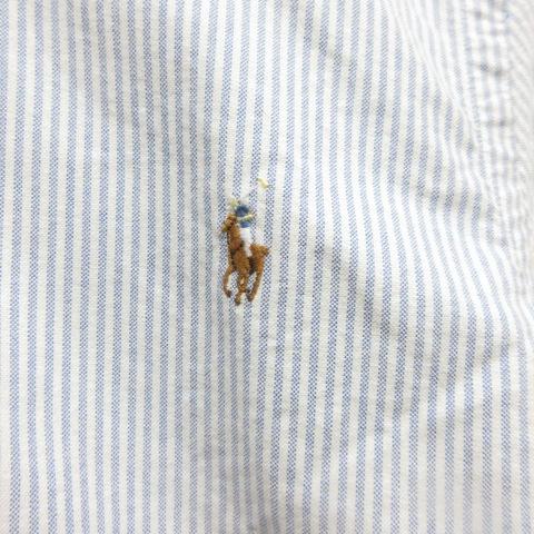 【中古】未使用 ラルフローレン RALPH LAUREN ストライプ柄 長袖 オックスフォード シャツ ボタンダウン S 白×ブルー_2