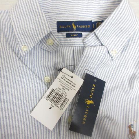 【中古】未使用 ラルフローレン RALPH LAUREN ストライプ柄 長袖 オックスフォード シャツ ボタンダウン S 白×ブルー_3