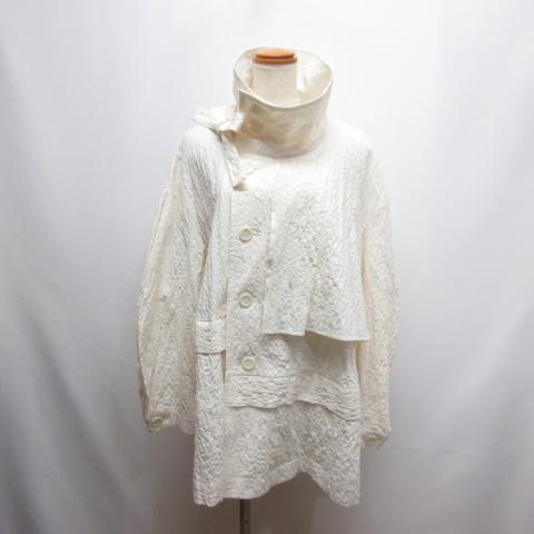 【中古】エンフォルド ENFOLD 美品 Crumple Cotton クランプル コットン ジャケット スタンドカラー 38 アイボリー