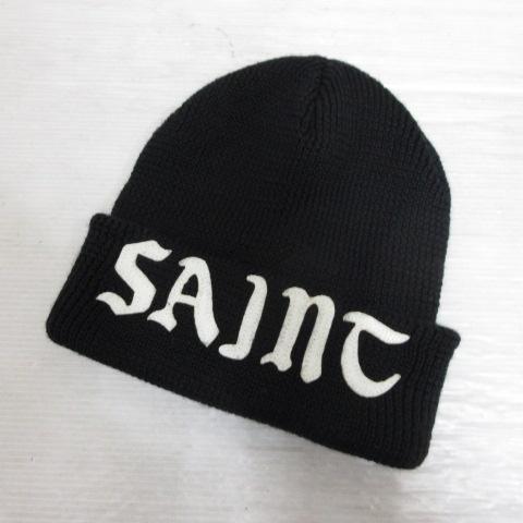 【中古】セントマイケル SAINTMICHAEL 美品 24AW SAINT KNIT CAP ニットキャップ ロゴ ニット帽 帽子 ウール OS 黒