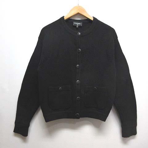 【中古】シャネル CHANEL ココボタン ニット カーディガン 34 黒 P73522K10525 ウール シルク カシミヤ 正規品 ☆AA★