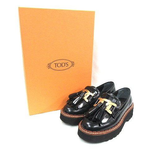 【中古】トッズ TOD'S KATE ケイト タッセル 厚底 ローファー シューズ 34 1/2 黒 ブラック レディース｜au PAY マーケット