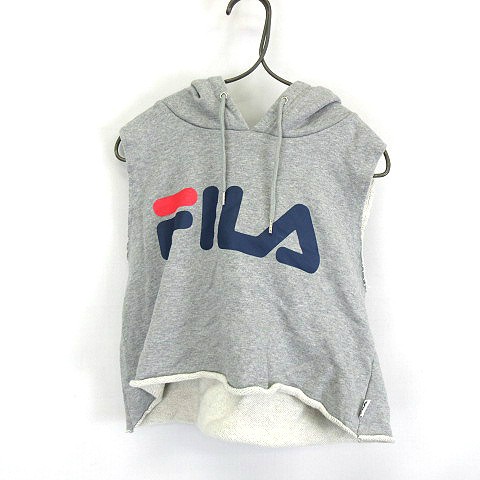 【中古】ジェイダ GYDA FILA フィラ ショート スウェット パーカー カットオフ ノースリーブ グレー レディース｜au PAY マーケット