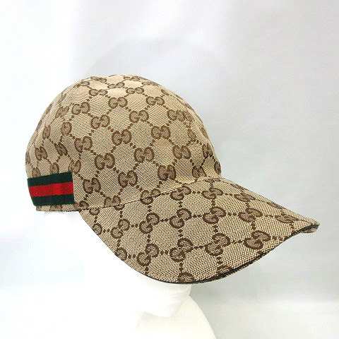 【中古】グッチ GUCCI GG キャンバス キャップ CAP ベージュ 200035 帽子 ハット ☆AA★ メンズ