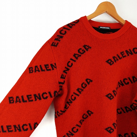 中古】バレンシアガ BALENCIAGA ロゴ ニット セーター L 赤 レッド