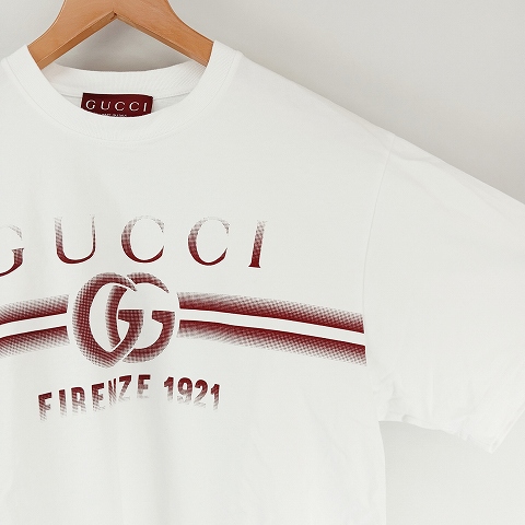 【中古】グッチ GUCCI Cotton jersey T-shirt with Gucci print GGマーモント Tシャツ XXS 白 ホワイト ☆AA★ メンズ 中古】グッチ GUCCI Cotton jersey T-shirt with Gucci print GG