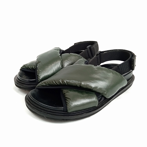 【中古】マルニ MARNI フラット フスベット クロス サンダル 緑 グリーン レディース