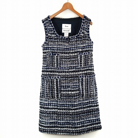 【中古】ルネ マリアケント  MALHIA KENT ノースリーブ ツイード ワンピース ドレス 38 紺 ネイビー系 レディース