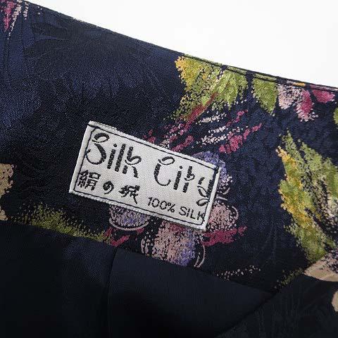 中古 Silk City 絹の城 ジャケット 長袖 ノーカラー 花柄 シルク100 絹 M 紺 ネイビー マルチカラー 美品の通販はau Pay マーケット ブランド古着のベクトル