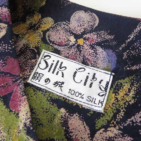 中古 Silk City 絹の城 カットソー 半袖 花柄 シルク 絹 100 M 紺 マルチカラー 美品 レディースの通販はau Pay マーケット ブランド古着のベクトル