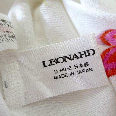 【中古】レオナール LEONARD ポロシャツ ブラウス 長袖 ロゴ 花柄 M 白 ホワイト ピンク ゴールド 国内正規品｜au PAY マーケット