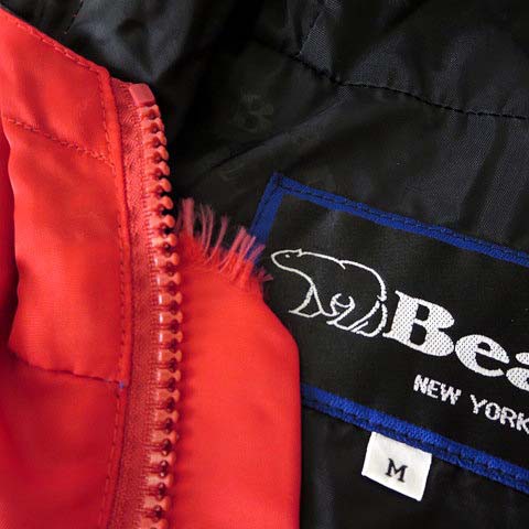 【中古】Bear USA ベアー ジャケット アノラック パーカー ヴィンテージ 90’S ハーフジップ ナイロン ロゴ M 赤 黒｜au PAY  マーケット