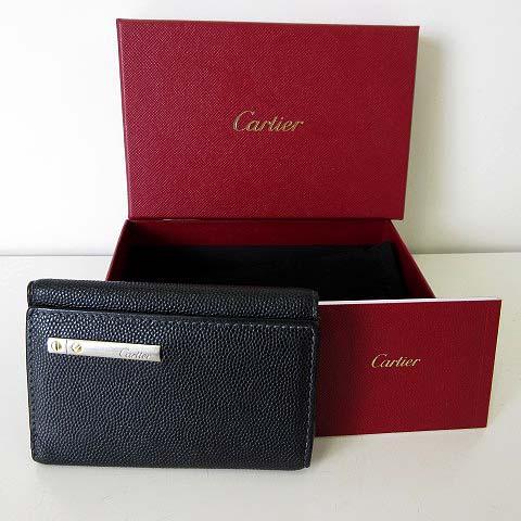 【中古】カルティエ Cartier 6連キーケース サントス L3000775 キャビアスキン 本革 レザー 黒 ブラックの通販は