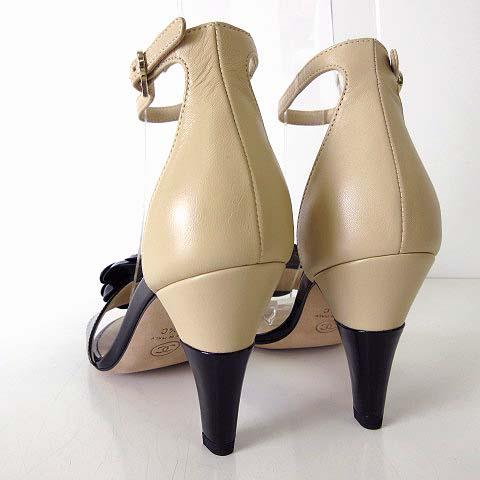 【中古】シャネル CHANEL 18C パンプス ヒールサンダル カメリア ココマーク レザー 35.5 C 黒 ベージュ 22.5cm 美品