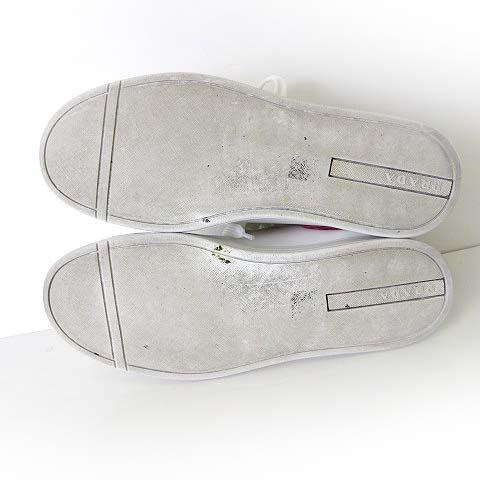 【中古】プラダ PRADA スニーカー 本革 レザー シューズ 6 白 ホワイト 赤 レッド 26.0cm くつ 靴 近年モデル