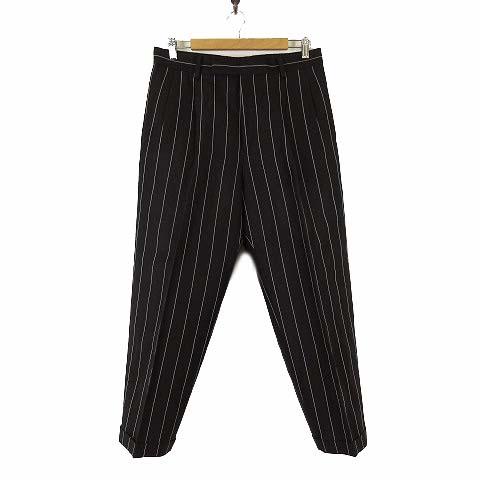 【中古】ワコマリア DORMEUIL パンツ GUILTY PARTIES ワイドパンツ スラックス ストライプ M 炭黒 白 美品 近年モデル