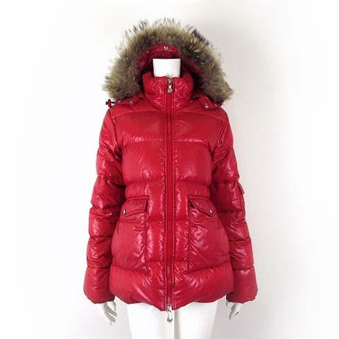 【中古】ピレネックス Pyrenex ダウンジャケット ダウンコート フォックスファー フード ロゴ 刺繍 M 38 赤 レッド