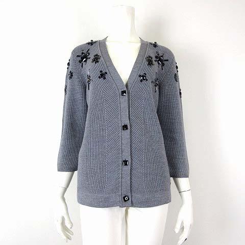 【中古】エスカーダ ESCADA カーディガン ニットカーディガン シルク ウール ビジュー装飾 7分袖 L グレー 黒