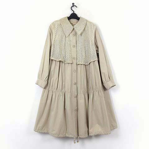 【中古】インポートロッサ ROSSA アルバロッサ alba コート ロングコート アウター Ａライン レース襟 L 42 ベージュ