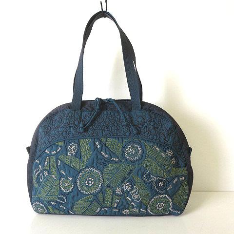 【中古】イッセイミヤケ ISSEY MIYAKE タマシャ TaMaSHa バッグ ハンドバッグ 総柄 ビリ ミシンステッチ 刺繍 緑 美品