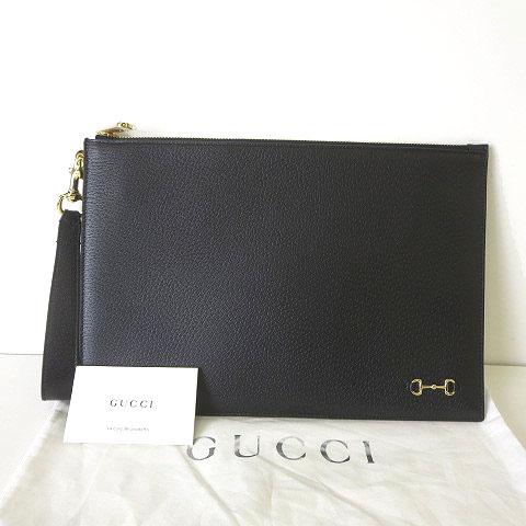 【中古】未使用品 グッチ GUCCI バッグ ホースビット レザー クラッチバッグ 700524 黒 ブラック 本革 かばん 鞄 美品
