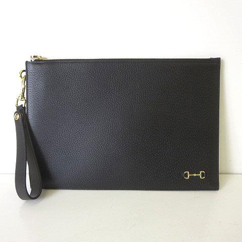 【中古】未使用品 グッチ GUCCI バッグ ホースビット レザー クラッチバッグ 700524 黒 ブラック 本革 かばん 鞄 美品_1