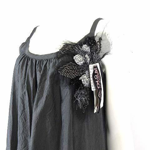 【中古】未使用品 エムアンドキョウコ M.&KYOKO チュニック ワンピース コサージュ F ダークグレー タグ付 美品_2