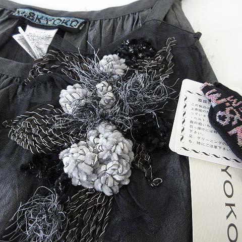 【中古】未使用品 エムアンドキョウコ M.&KYOKO チュニック ワンピース コサージュ F ダークグレー タグ付 美品_6