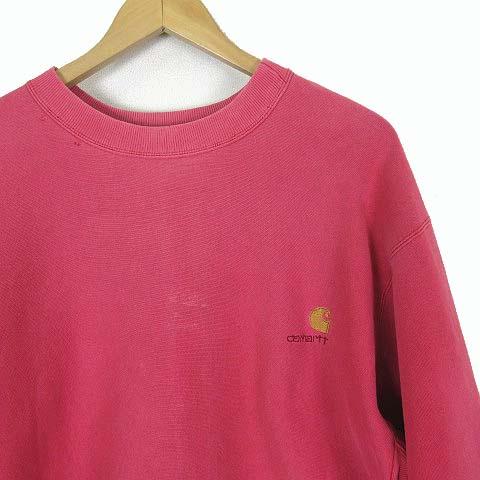 【中古】カーハート 希少 80’S ヴィンテージ スウエット トレーナー フェード ロゴ 刺繍 サイドリブ XL 赤 レッド_1