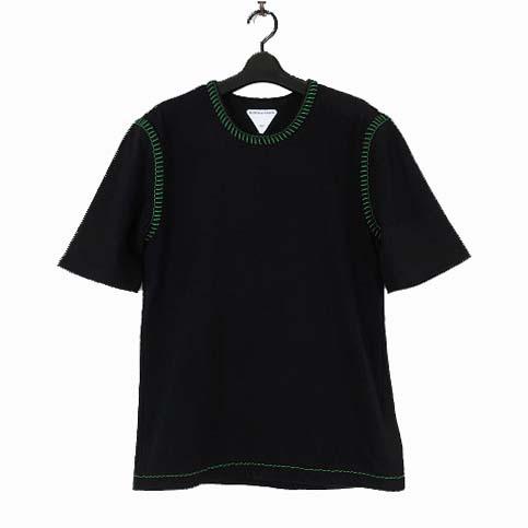 【中古】ボッテガヴェネタ BOTTEGA VENETA 22SS カラーステッチ Tシャツ カットソー M 黒 ブラック 緑 国内正規品