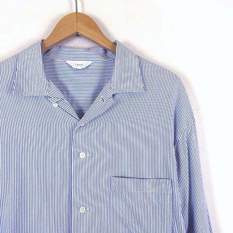 【中古】シー THEE 18AW シャツ Rhythm Shirt リズムシャツ オーバーサイズ ストライプ 長袖 L 2 水色 ライトブルー_1