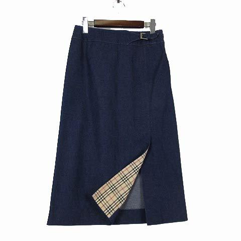 【中古】バーバリー BURBERRY スカート デニム ロングスカート 裏ノバチェック ストレッチ L 40 インディゴブルー