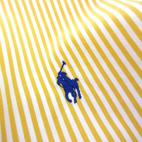 【中古】ラルフローレン RALPH LAUREN シャツ ボタンダウン 長袖 香港製 CLASSIC FIT ロゴ刺繍 M 黄色 白 美品_3
