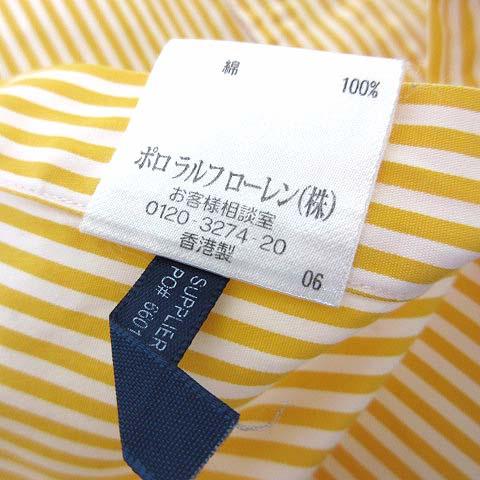【中古】ラルフローレン RALPH LAUREN シャツ ボタンダウン 長袖 香港製 CLASSIC FIT ロゴ刺繍 M 黄色 白 美品_5