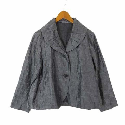 【中古】登美 群言堂 石見銀山 ジャケット ブレザー 市松模様 シャドーチェック 麻 リネン ボリュームカラー L グレー