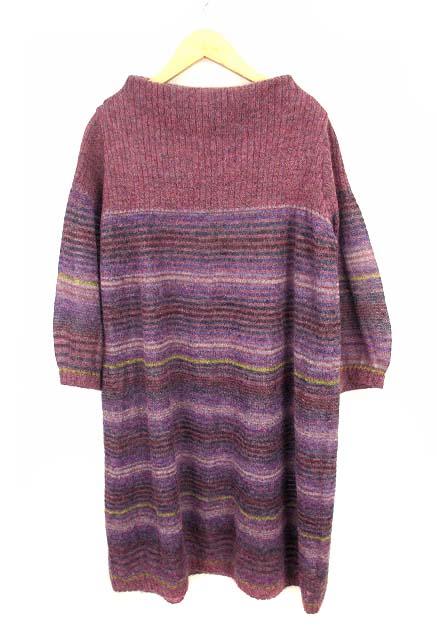 中古 イオコムイオ Io Comme Io センソユニコ ニット ワンピース 膝丈 長袖 ウール アクリル ボーダー 紫 マルチの通販はau Pay マーケット ブランド古着のベクトル