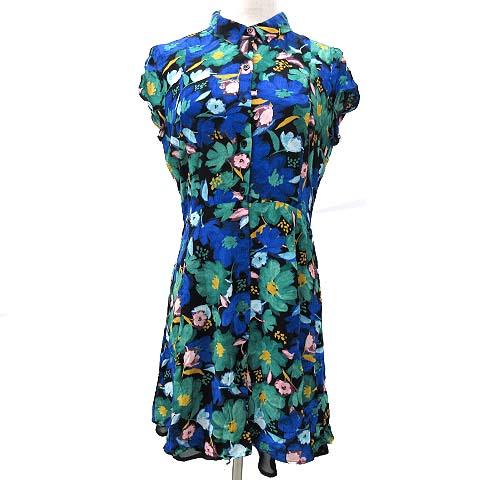 中古 ザラ Zara シャツ ワンピース 半袖 ミニ 花柄 M 青 ブルー 緑 グリーン 黒 ブラック Sej R レディースの通販はau Pay マーケット ブランド古着のベクトル