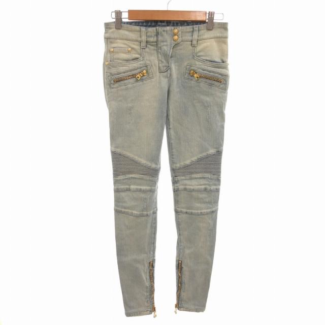 【中古】バルマン BALMAIN バイカーデニムパンツ ジーンズ スリムストレッチ ボタンフライ 34 ライトインディゴの通販は 5,415円