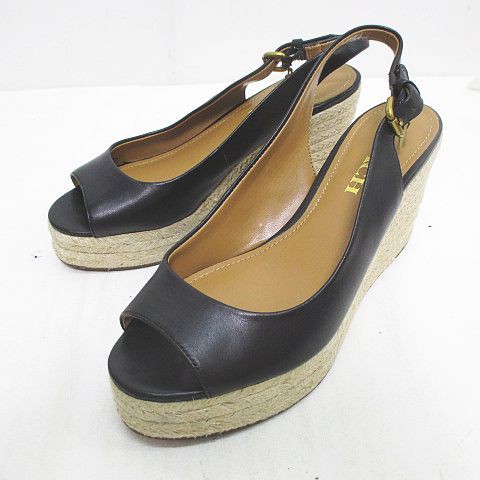 中古】コーチ COACH サンダル ウェッジソール バックストラップ 買い割引品 【新品】COACH レディース革サンダル 黒革 サンダル