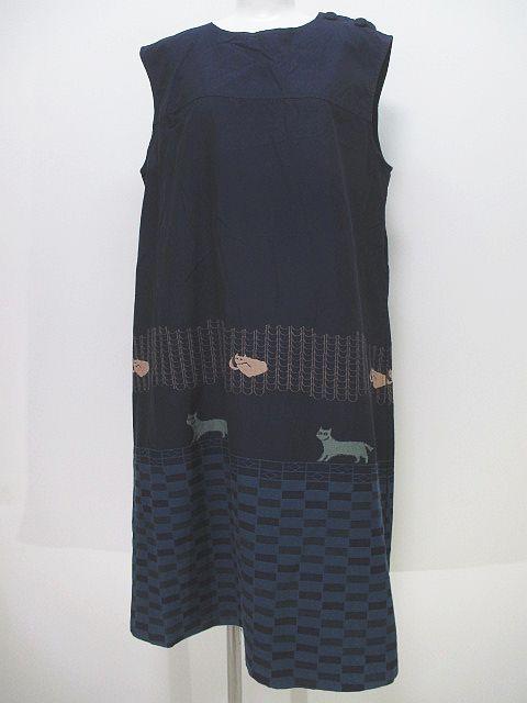 中古 猫柄 根々 ノースリーブ ロング ワンピース 紺系 ネイビー ボタン レディースの通販はau Pay マーケット ブランド古着のベクトル