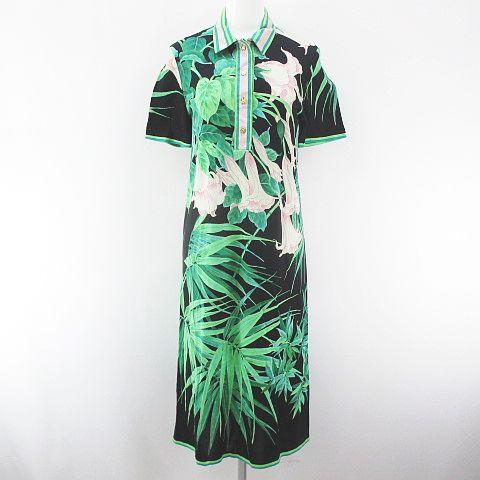 中古 レオナール Leonard Fashion 葉っぱ リーフ柄 花柄 フラワー 半袖 膝丈 タイトワンピース M 黒系 ブラック の通販はau Pay マーケット ブランド古着のベクトル