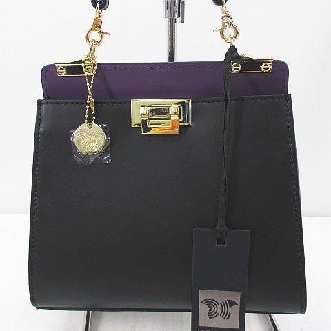 【中古】未使用品 LAURA DI MAGGIO ローラディマッジオ 2Way ハンド ショルダーバッグ バイカラー コンビ ブラック 黒|au PAY マーケット