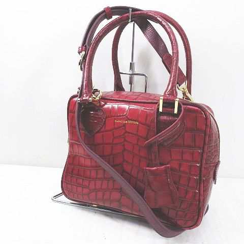 【中古】レザージュエルズ LEATHER JEWELS ハンド ショルダー 2WAYバッグ ゴールド金具 クロコダイル型押し｜au PAY マーケット